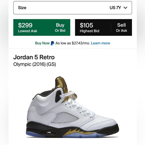 Like New Youth Sz 7Y (Euro Sz 40) Jordan 5 Retro BG Sneakers Olympic Gold Medal - Picture 3 of 15